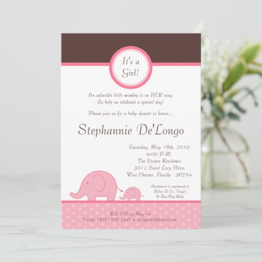 12x18 Pink Girl Mod Elephant Baby Shower Einladung (Stehend Vorderseite)