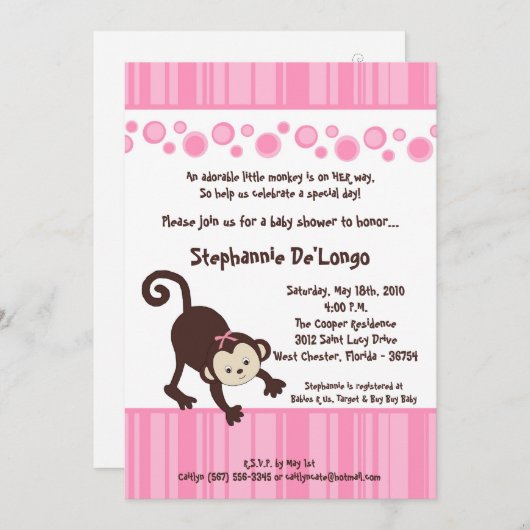 12x18 :Pink Girl Pop Monkey Baby Shower Einladung (Vorne/Hinten)