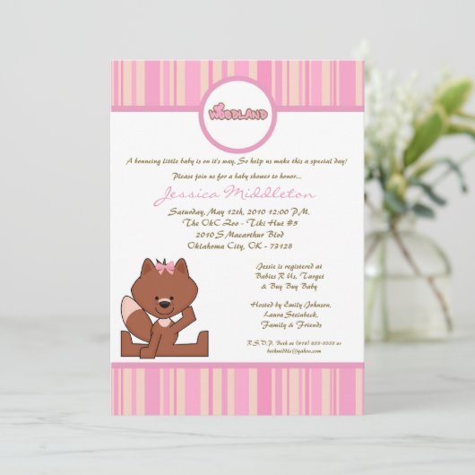 12x18 Pink Girl Woodland Fox Kinderdusche Einladun Einladung (Stehend Vorderseite)