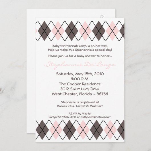 12x18 Pink Gray Raute Punk Kinderdusche Einladung (Vorne/Hinten)