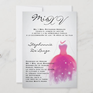 12x18 Pink Kleid Quinceanera Geburtstagseinladung Einladung