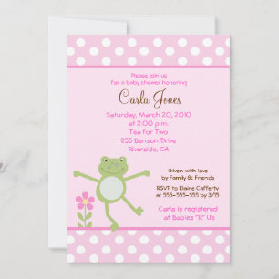 12x18 Pink Leap Frog Girl Dusche Einladung