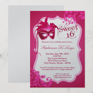 12x18 Pink Masquerade Maske 16 Geburtstag Einladun Einladung