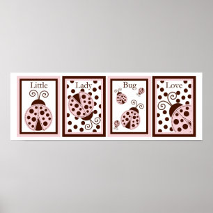 12x18 Pink Mod Lady Bug Insect Babybett Wand an Wa Poster