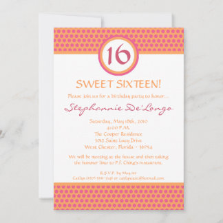 12x18 Pink & Orange Polka Dot 16 Geburtstag Einlad Einladung