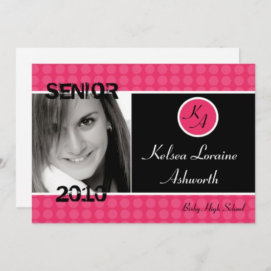 12x18 Pink Polka Dot Foto Abschluss Ankündigung (Vorne/Hinten)