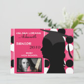 12x18 Pink Polka Dot Foto Abschluss Einladung (Stehend Vorderseite)