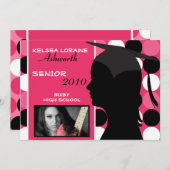 12x18 Pink Polka Dot Foto Abschluss Einladung (Vorne/Hinten)