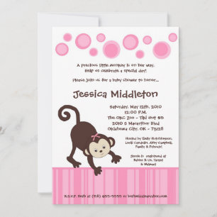 12x18 Pink Pop Monkey Dance Baby Dusche Einladung
