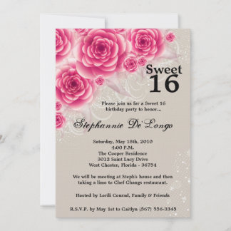 12x18 Pink Roses Floral Sweet 16 Geburtstag Einlad Einladung