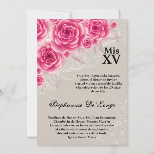 12x18 Pink Roses Quinceanera Geburtstag Einladung (Vorderseite)