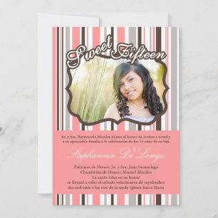 12x18 Pink Stripe FOTO Quinceanera Party Einladung