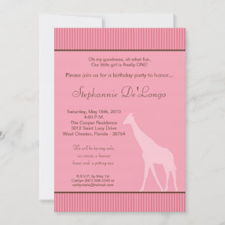 12x18 Pink Striped Giraffe Geburtstagsparty Einlad Einladung