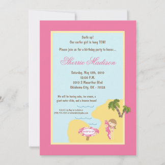 12x18 Pink Surfer Girl Geburtstagsparty Einladung