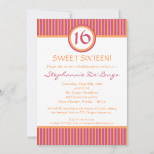 12x18 Pink und Orange Streifen 16 Geburtstagsfeier Einladung