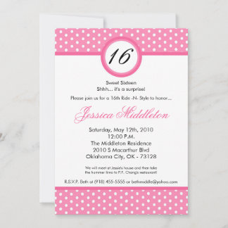 12x18 Pink White Polka Dot 16. Geburtstag Einladun Einladung