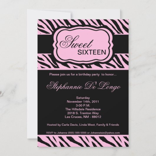 12x18 Pink Zebra Print Geburtstagsparty Einladung (Vorderseite)