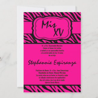 12x18 Pink Zebra Print Quinceanera 15 Einladung