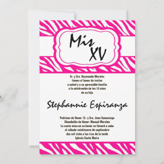 12x18 Pink Zebra Print Quinceanera 15 Einladung