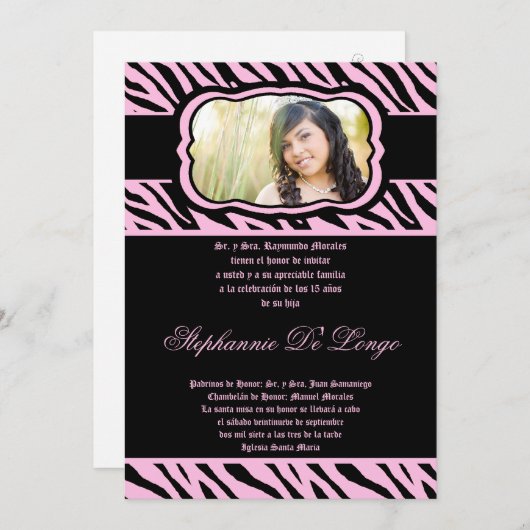 12x18 Pink Zebra Print Quinceanera Einladung (Vorne/Hinten)