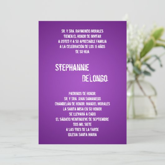 12x18 Purpl DJ Spin Turntable Quinceanera Einladun Einladung (Stehend Vorderseite)