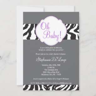 12x18 Purpl Gray Zebra Stripe Babydusche Einladung