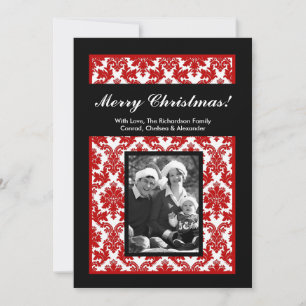 12x18 Red Black Damask Weihnachtsfotokarte Feiertagskarte