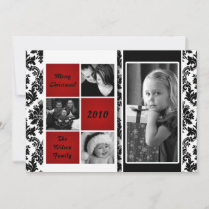 12x18 Red Box Damask FOTO Weihnachtskarte Feiertagskarte