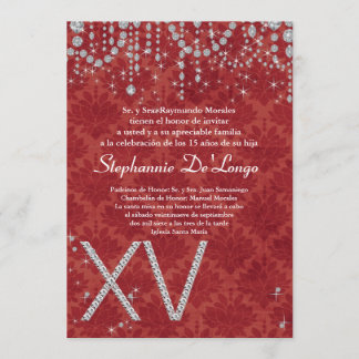 12x18 Red Diamond Quinceanera Geburtstag Einladung