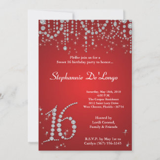 12x18 Red Diamond Sweet 16 Geburtstag Einladung