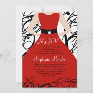 12x18 Red Dress Quinceanera Birthday Einladung