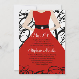 12x18 Red Dress Quinceanera Geburtstag Einladung