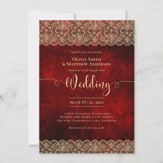 12x18 RED Gold Lace Wedding Print oder Download Einladung (Vorderseite)