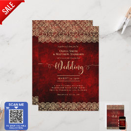 12x18 RED Gold Lace Wedding Print oder Download Einladung