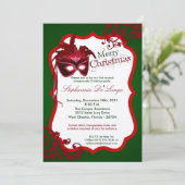 12x18 Red Masquerade Maske Weihnachten XMAS Einlad Einladung (Stehend Vorderseite)