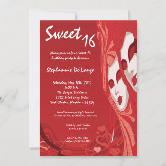 12x18 Red Masquerade Sweet 16 Geburtstag Einladung