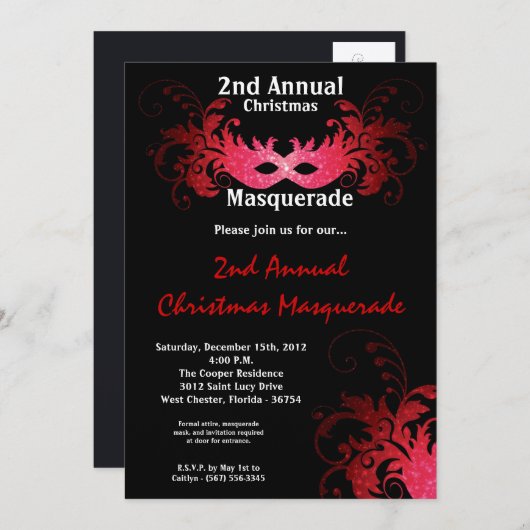 12x18 Red Masquerade Weihnachten XMAS Einladung (Vorne/Hinten)