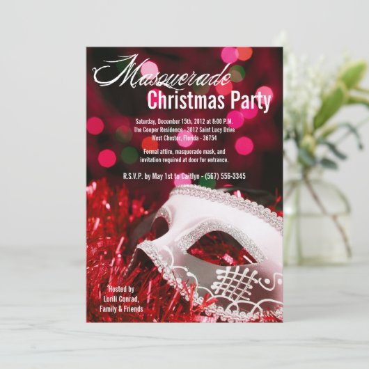 12x18 Red Masquerade Weihnachten XMAS Einladung (Stehend Vorderseite)