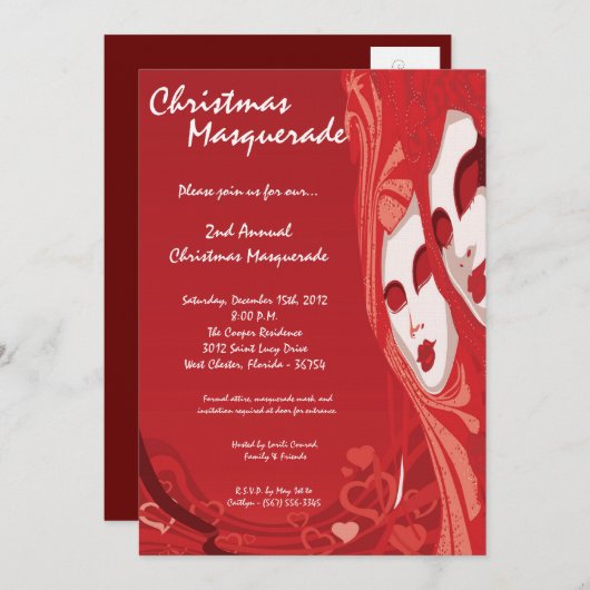 12x18 Red Masquerade Weihnachten XMAS Einladung (Vorne/Hinten)