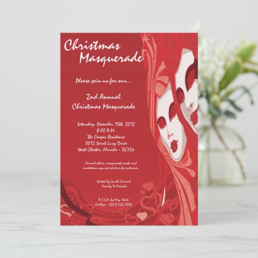 12x18 Red Masquerade Weihnachten XMAS Einladung (Stehend Vorderseite)