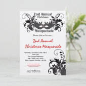 12x18 Red Silver Masquerade Weihnachts-Einladung Einladung (Stehend Vorderseite)