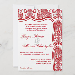 12x18 Red White Damask Lace Wedding Einladung