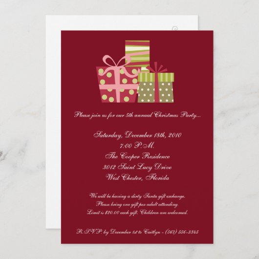 12x18 Red XMAS präsentiert Weihnachts-Party Einlad Einladung (Vorne/Hinten)