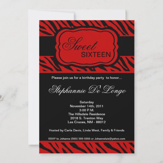 12x18 Red Zebra Print Geburtstagsparty Einladung (Vorderseite)