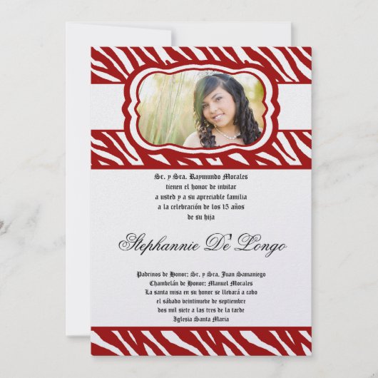 12x18 Red Zebra Print Patter Quinceanera Einladung (Vorderseite)