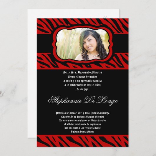 12x18 Red Zebra Print Quinceanera Einladung (Vorne/Hinten)
