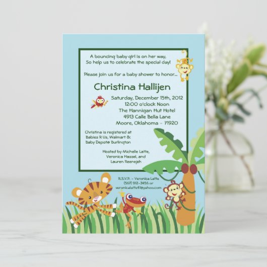 12x18-Regenwald-Jungle-Kinderdusche Einladung (Stehend Vorderseite)