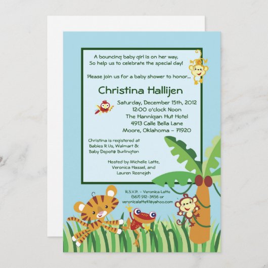 12x18-Regenwald-Jungle-Kinderdusche Einladung (Vorne/Hinten)