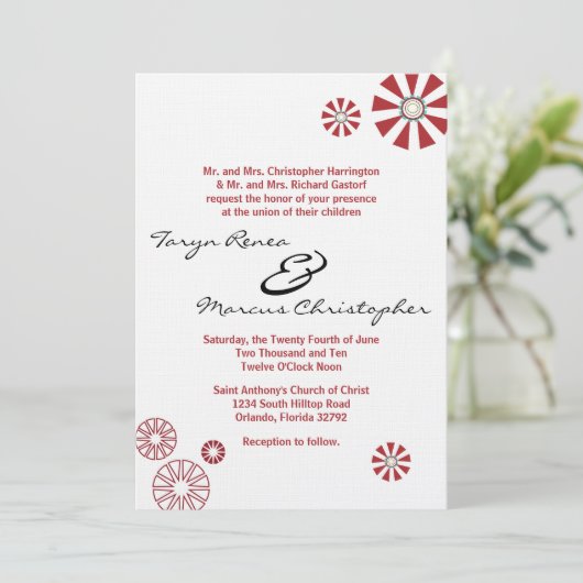 12x18 Retro Disk Blume Linen Hochzeit Einladung (Stehend Vorderseite)