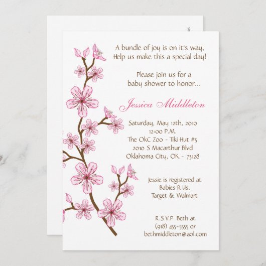 12x18 rosa Kirschblüten-Baby-Duschen-Einladung Einladung (Vorne/Hinten)